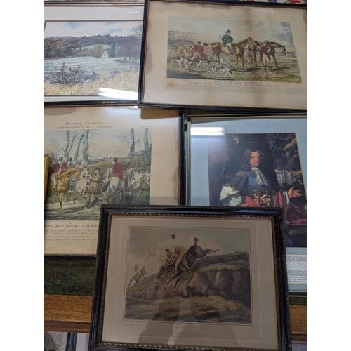 372 - A quantity of framed and glazed 19th century and later prints to include various hunting prints, and... 