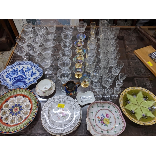 377 - A mixed lot of ceramics and glassware to include a Minton Secessionist plate, various drinking glass... 