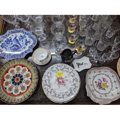 377 - A mixed lot of ceramics and glassware to include a Minton Secessionist plate, various drinking glass... 