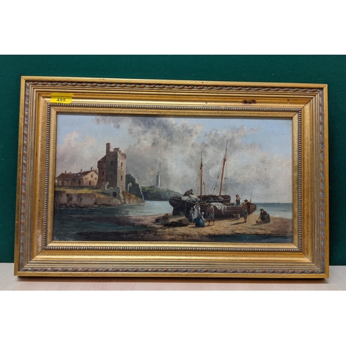 495 - Late 19th century Dutch school - a coastal scene with boats and buildings, oil on canvas
Location: R... 