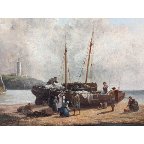 495 - Late 19th century Dutch school - a coastal scene with boats and buildings, oil on canvas
Location: R... 