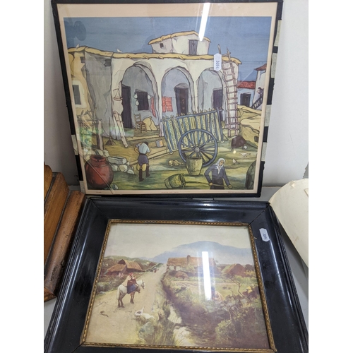 551 - A mixed lot to include a Victorian mahogany dressing table mirror, mixed framed and glazed prints, m... 