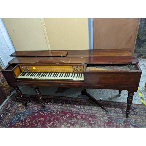 177 - A 19th century Joseph Strickland mahogany cased square piano with ivory keys on turned legs A/F, cer... 