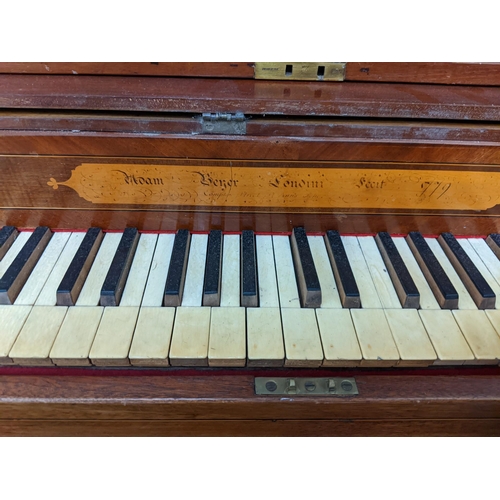 178 - An 18th century inlaid mahogany square piano with ivory keys on a square legged stand, certificate E... 