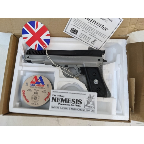 500 - A Webley Nemesis .22 calibre air pistol, as new, boxed
Location: RAF