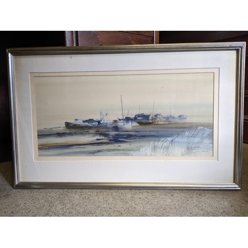 521 - Colin Kent - 'Evening Moorings' a pair of watercolours. Location: A1B