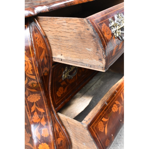 122 - A Dutch burr walnut and marquetry chest of drawers, 19th century, of serpentine form, the top inlaid... 