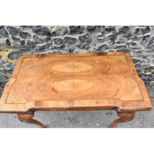 126 - A George II style figured walnut card table, 19th century, the bookmatched veneer top with herringbo... 