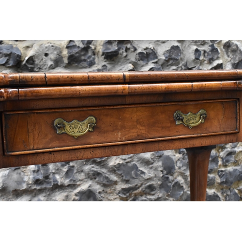 126 - A George II style figured walnut card table, 19th century, the bookmatched veneer top with herringbo... 