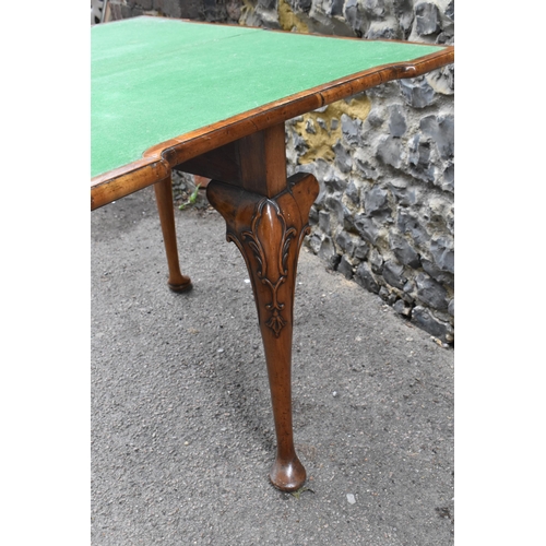 126 - A George II style figured walnut card table, 19th century, the bookmatched veneer top with herringbo... 