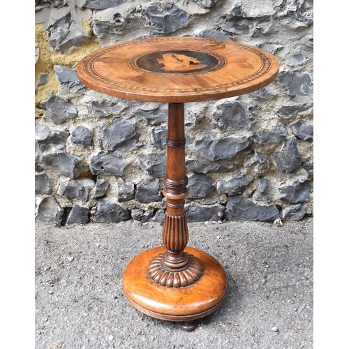 128 - A small Victorian marquetry and tubridge ware inlaid walnut occasional table, the circular top with ... 