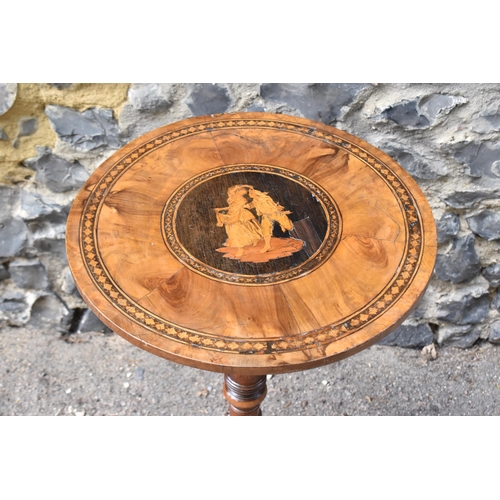 128 - A small Victorian marquetry and tubridge ware inlaid walnut occasional table, the circular top with ... 