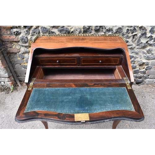 131 - A French ormolu mounted and marquetry inlaid rosewood bureau de dame, late 19th century, with part g... 