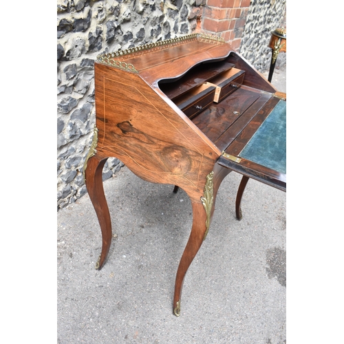 131 - A French ormolu mounted and marquetry inlaid rosewood bureau de dame, late 19th century, with part g... 