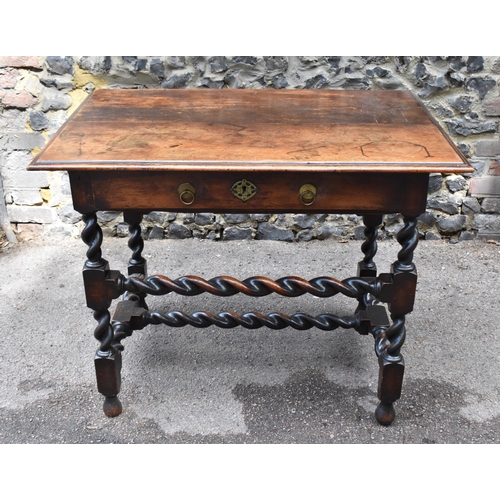 133 - A late 17th century walnut side table, circa 1690, with rectangular top above a frieze drawer mounte... 