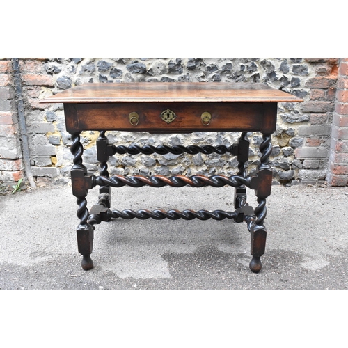 133 - A late 17th century walnut side table, circa 1690, with rectangular top above a frieze drawer mounte... 