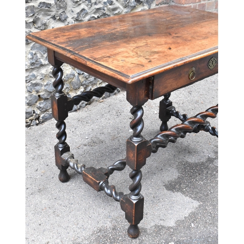 133 - A late 17th century walnut side table, circa 1690, with rectangular top above a frieze drawer mounte... 