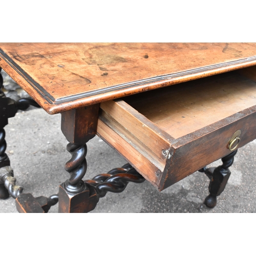 133 - A late 17th century walnut side table, circa 1690, with rectangular top above a frieze drawer mounte... 