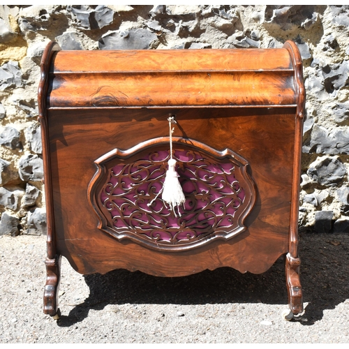 134 - A Victorian burr walnut and rosewood lidded music canterbury, with domed lid enclosing two compartme... 