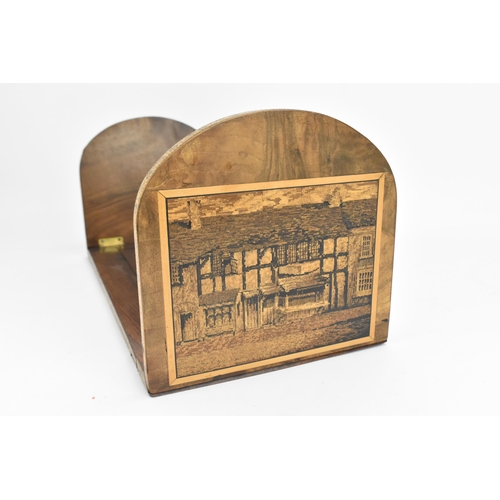 141 - A mid Victorian Tunbridge ware rosewood book slide, with hinged curved top ends decorated with mosai... 