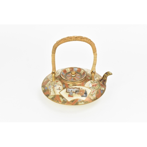 36 - A Japanese Satsuma porcelain teapot by Ryuzan 龍山, Meiji period, finely decorated with fan shaped fig... 