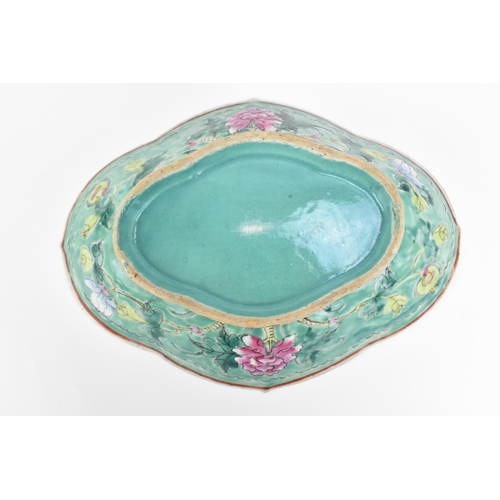 57 - Two Chinese porcelain footed bowls, late Qing dynasty/early 20th century, both with turquoise interi... 