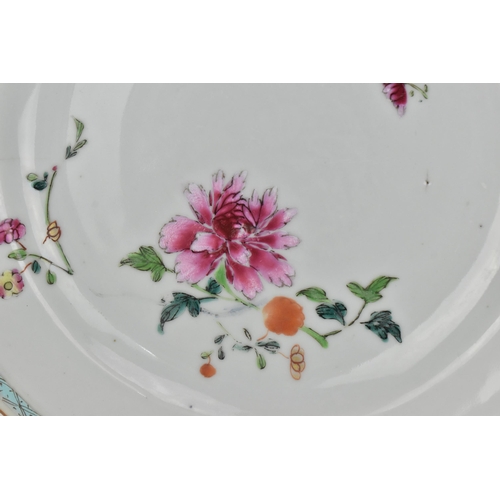 58 - Three Chinese Famille Rose porcelain plates, Qianlong period, 18th century, comprising one with peta... 