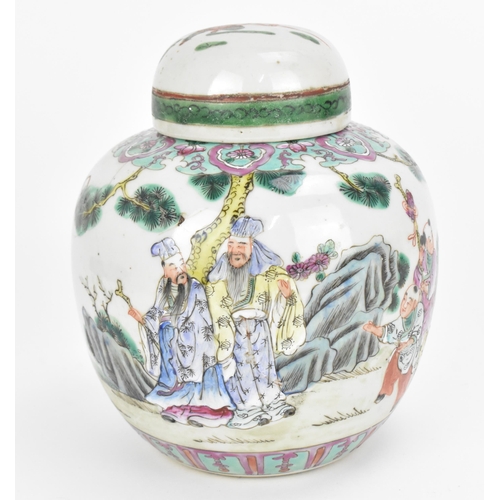 64 - A Chinese Famille Rose porcelain ginger jar, early 20th century, depicting officials and children in... 