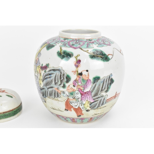 64 - A Chinese Famille Rose porcelain ginger jar, early 20th century, depicting officials and children in... 