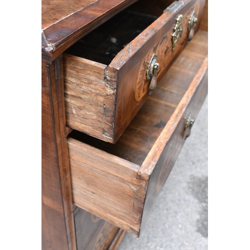 136 - A William and Mary style walnut, birds eye maple and seaweed marquetry chest of drawers, the moulded... 