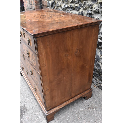 136 - A William and Mary style walnut, birds eye maple and seaweed marquetry chest of drawers, the moulded... 