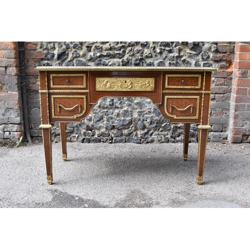 140 - A French ormolu-mounted kingwood parquetry desk, 20th century, inspired by the 19th century French c... 