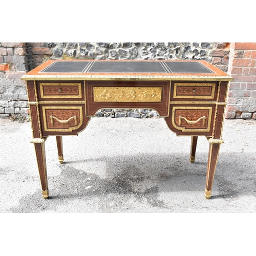 140 - A French ormolu-mounted kingwood parquetry desk, 20th century, inspired by the 19th century French c... 