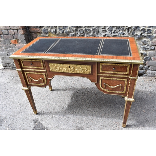 140 - A French ormolu-mounted kingwood parquetry desk, 20th century, inspired by the 19th century French c... 