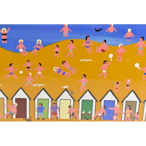 197 - Gordon Barker (contemporary Devon artist), acrylic on board, depicting a fun seaside scene with peop... 