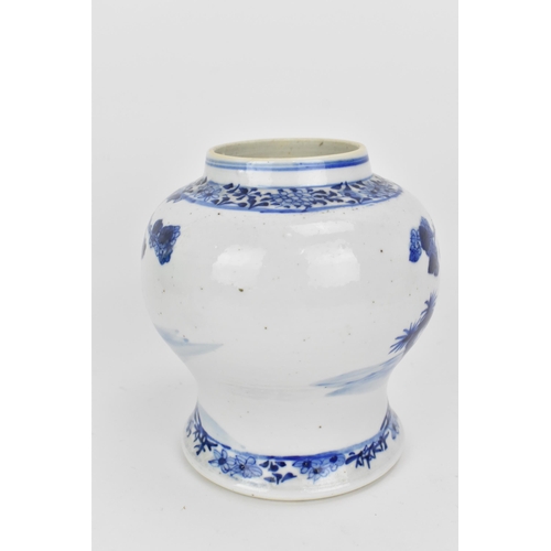 75 - A Chinese blue and white porcelain lidded minyao vase, 18th century, Kangxi period (1662-1722), of b... 