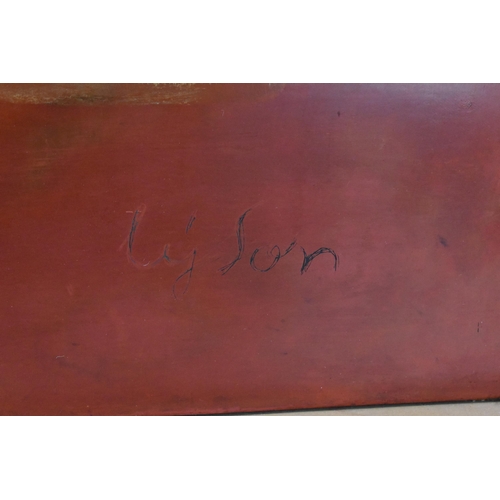 84 - Lý Trực Sơn (b.1949) Vietnamese 
'Studio (II)', 1998, lacquer, 70 cm x 90 cm, within a heavy wooden ... 