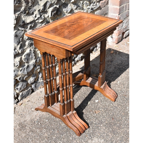 144 - A Victorian quartetto nest of mahogany, satinwood and rosewood tables, with ebony beading, the top o... 