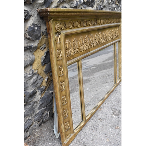 147 - A Regency style giltwood overmantle mirror, late 19th century, the tripartite plate framed with moul... 