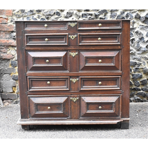 148 - A William and Mary oak chest of drawers, late 17th century, designed with cushion moulded drawers, t... 