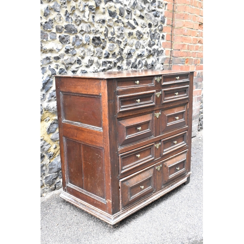 148 - A William and Mary oak chest of drawers, late 17th century, designed with cushion moulded drawers, t... 