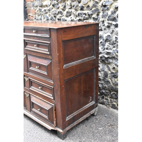 148 - A William and Mary oak chest of drawers, late 17th century, designed with cushion moulded drawers, t... 