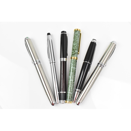 70 - A collection of pens, comprising a L'Plume piston fill fountain pen, in green mottled enamel finish ... 