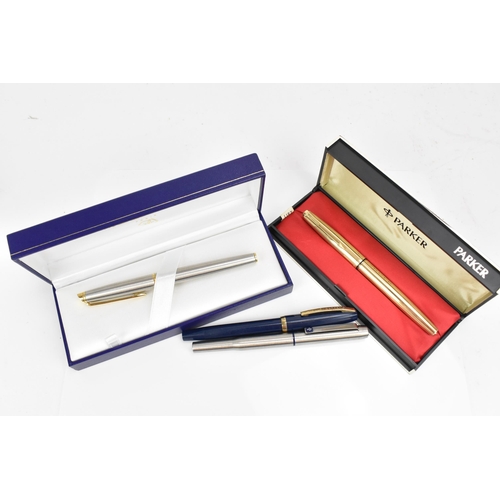 85 - A Waterman 'hémisphère' fountain pen, in stainless steel with gilt ring and clip, in original box an... 