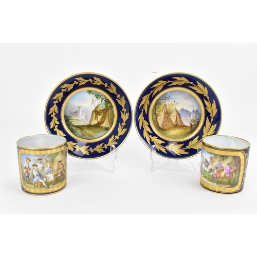 150A - Two 19th Century French Sevres style porcelain goblet litron (cup and saucer), each can decorated wi... 