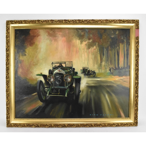 199 - Dion Pears (1929-1985) British 
depicting green Bentley racing cars on a track, signed lower right, ... 