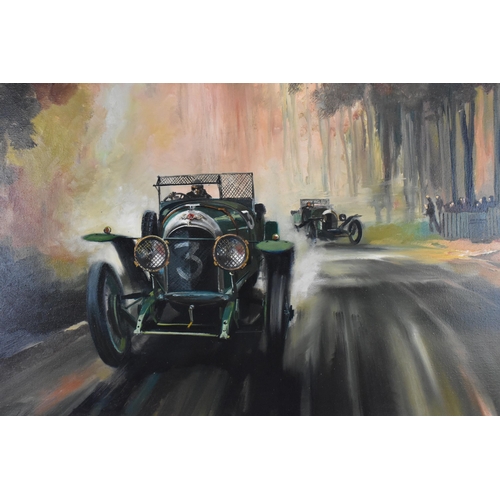 199 - Dion Pears (1929-1985) British 
depicting green Bentley racing cars on a track, signed lower right, ... 