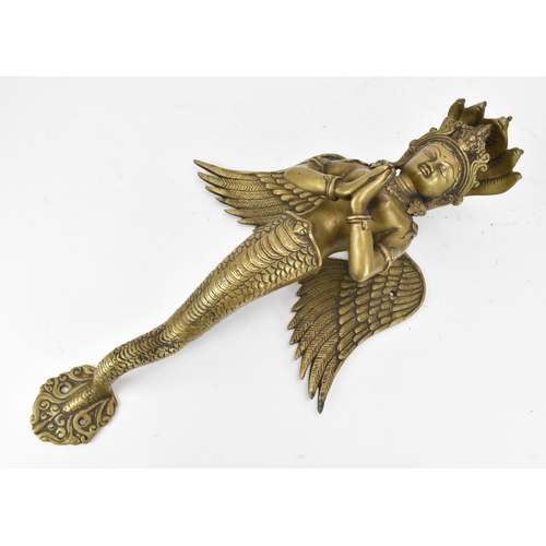 206 - A 20th century brass Naga serpent door handle, 46 cm high