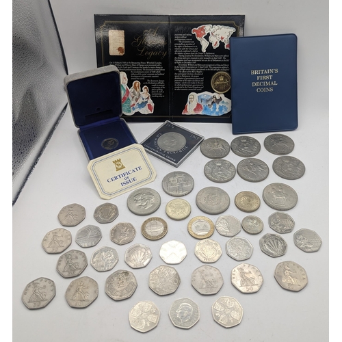 15 - A collection of mixed British coins to include three 2022 Charles III 50ps, mixed 50p to include Pri... 