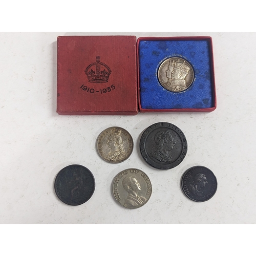 16 - Mixed coinage to include 1797 'Cartwheel' Twopence coin, Jubilee year 1887 Victoria Half Crown, Geor... 